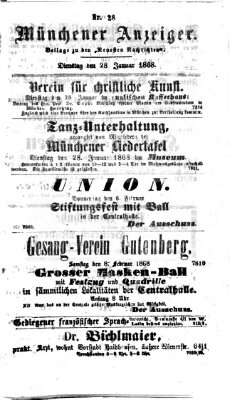 Münchener Anzeiger (Münchner neueste Nachrichten) Dienstag 28. Januar 1868