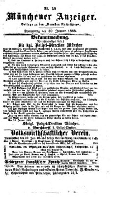 Münchener Anzeiger (Münchner neueste Nachrichten) Donnerstag 30. Januar 1868