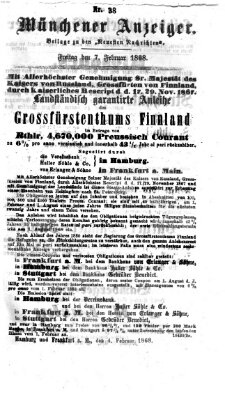 Münchener Anzeiger (Münchner neueste Nachrichten) Freitag 7. Februar 1868