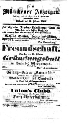 Münchener Anzeiger (Münchner neueste Nachrichten) Mittwoch 12. Februar 1868