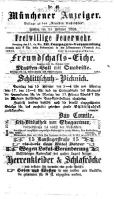 Münchener Anzeiger (Münchner neueste Nachrichten) Freitag 14. Februar 1868