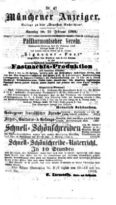 Münchener Anzeiger (Münchner neueste Nachrichten) Sonntag 16. Februar 1868