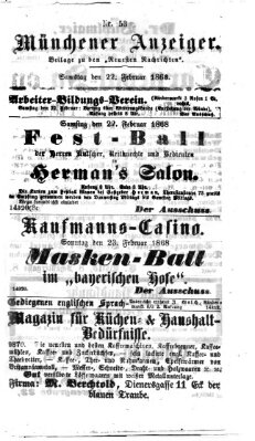 Münchener Anzeiger (Münchner neueste Nachrichten) Samstag 22. Februar 1868