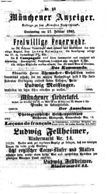 Münchener Anzeiger (Münchner neueste Nachrichten) Donnerstag 27. Februar 1868