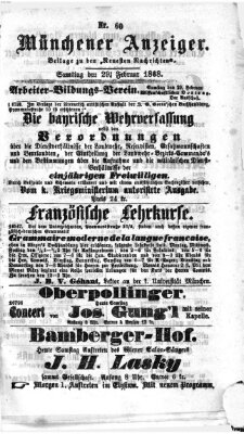 Münchener Anzeiger (Münchner neueste Nachrichten) Samstag 29. Februar 1868