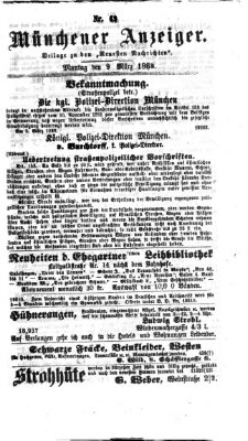 Münchener Anzeiger (Münchner neueste Nachrichten) Montag 9. März 1868