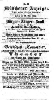 Münchener Anzeiger (Münchner neueste Nachrichten) Freitag 13. März 1868