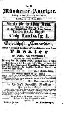 Münchener Anzeiger (Münchner neueste Nachrichten) Sonntag 15. März 1868