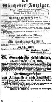 Münchener Anzeiger (Münchner neueste Nachrichten) Mittwoch 1. April 1868