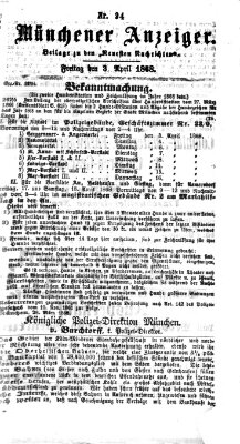 Münchener Anzeiger (Münchner neueste Nachrichten) Freitag 3. April 1868