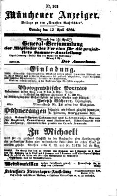 Münchener Anzeiger (Münchner neueste Nachrichten) Sonntag 12. April 1868