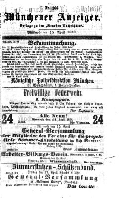 Münchener Anzeiger (Münchner neueste Nachrichten) Mittwoch 15. April 1868