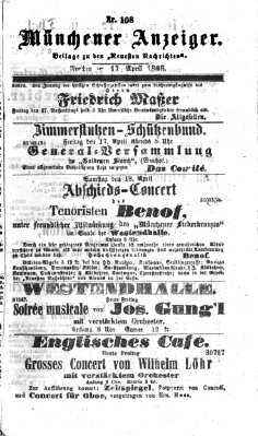 Münchener Anzeiger (Münchner neueste Nachrichten) Freitag 17. April 1868