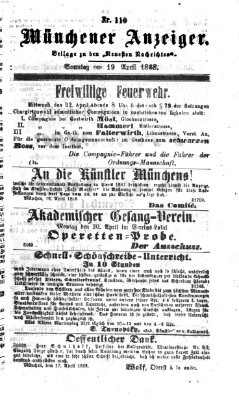 Münchener Anzeiger (Münchner neueste Nachrichten) Sonntag 19. April 1868