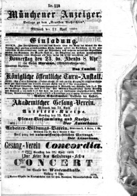 Münchener Anzeiger (Münchner neueste Nachrichten) Mittwoch 22. April 1868