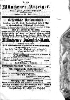 Münchener Anzeiger (Münchner neueste Nachrichten) Freitag 24. April 1868