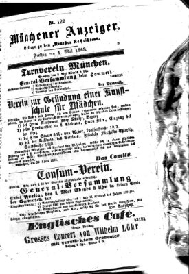 Münchener Anzeiger (Münchner neueste Nachrichten) Freitag 1. Mai 1868