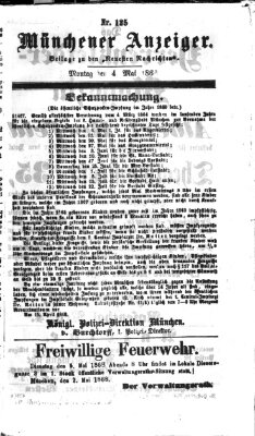 Münchener Anzeiger (Münchner neueste Nachrichten) Montag 4. Mai 1868