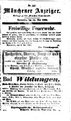 Münchener Anzeiger (Münchner neueste Nachrichten) Donnerstag 14. Mai 1868