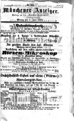 Münchener Anzeiger (Münchner neueste Nachrichten) Montag 1. Juni 1868