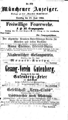 Münchener Anzeiger (Münchner neueste Nachrichten) Samstag 20. Juni 1868