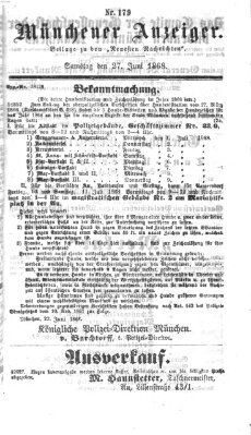 Münchener Anzeiger (Münchner neueste Nachrichten) Samstag 27. Juni 1868