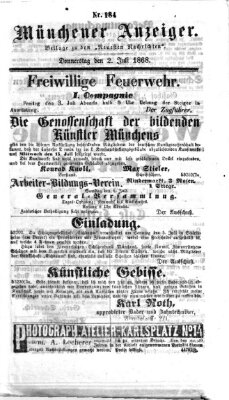 Münchener Anzeiger (Münchner neueste Nachrichten) Donnerstag 2. Juli 1868