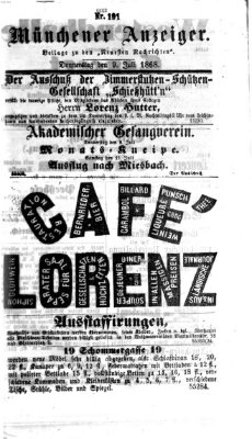 Münchener Anzeiger (Münchner neueste Nachrichten) Donnerstag 9. Juli 1868