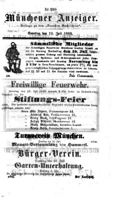 Münchener Anzeiger (Münchner neueste Nachrichten) Samstag 18. Juli 1868