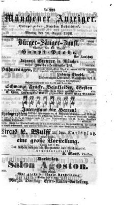 Münchener Anzeiger (Münchner neueste Nachrichten) Montag 10. August 1868