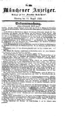 Münchener Anzeiger (Münchner neueste Nachrichten) Dienstag 11. August 1868