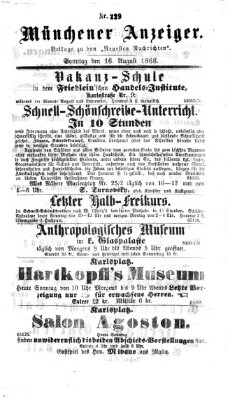 Münchener Anzeiger (Münchner neueste Nachrichten) Sonntag 16. August 1868