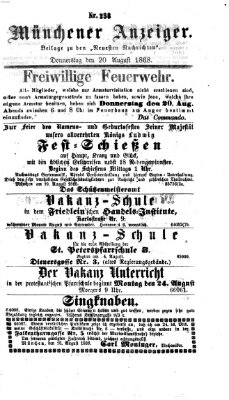 Münchener Anzeiger (Münchner neueste Nachrichten) Donnerstag 20. August 1868