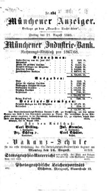 Münchener Anzeiger (Münchner neueste Nachrichten) Freitag 21. August 1868