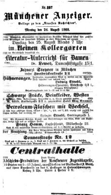 Münchener Anzeiger (Münchner neueste Nachrichten) Montag 24. August 1868