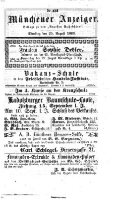 Münchener Anzeiger (Münchner neueste Nachrichten) Dienstag 25. August 1868