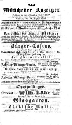 Münchener Anzeiger (Münchner neueste Nachrichten) Samstag 29. August 1868