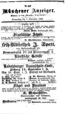 Münchener Anzeiger (Münchner neueste Nachrichten) Donnerstag 3. September 1868