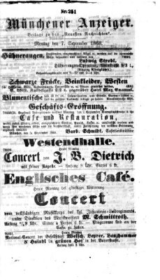 Münchener Anzeiger (Münchner neueste Nachrichten) Montag 7. September 1868