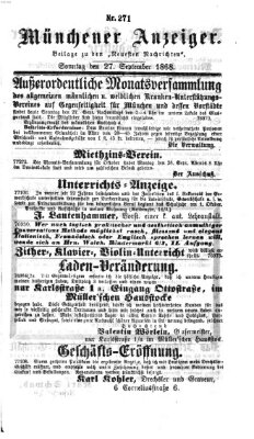 Münchener Anzeiger (Münchner neueste Nachrichten) Sonntag 27. September 1868