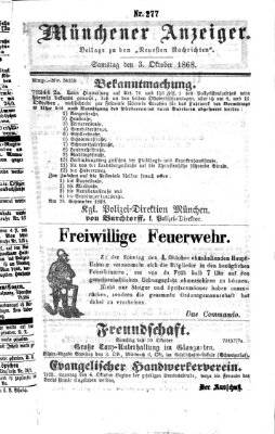 Münchener Anzeiger (Münchner neueste Nachrichten) Samstag 3. Oktober 1868