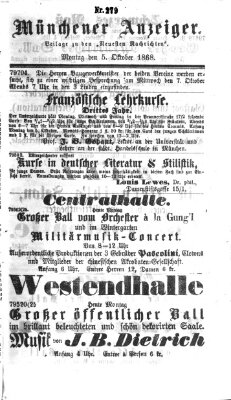 Münchener Anzeiger (Münchner neueste Nachrichten) Montag 5. Oktober 1868