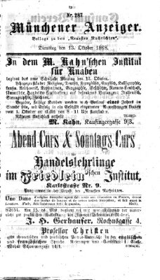 Münchener Anzeiger (Münchner neueste Nachrichten) Dienstag 13. Oktober 1868