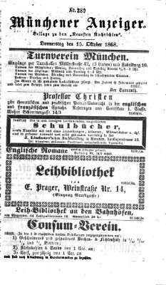 Münchener Anzeiger (Münchner neueste Nachrichten) Donnerstag 15. Oktober 1868