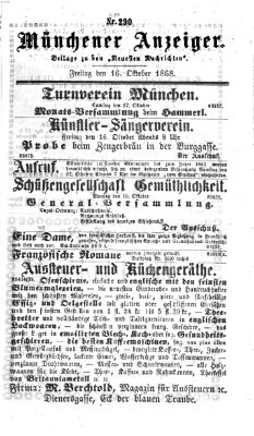 Münchener Anzeiger (Münchner neueste Nachrichten) Freitag 16. Oktober 1868