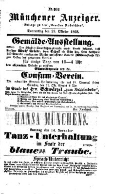 Münchener Anzeiger (Münchner neueste Nachrichten) Donnerstag 29. Oktober 1868