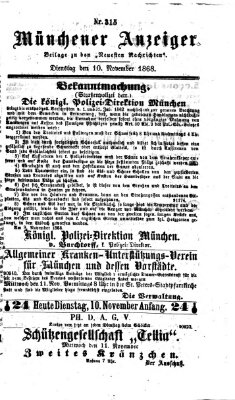 Münchener Anzeiger (Münchner neueste Nachrichten) Dienstag 10. November 1868