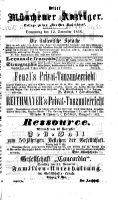 Münchener Anzeiger (Münchner neueste Nachrichten) Donnerstag 12. November 1868