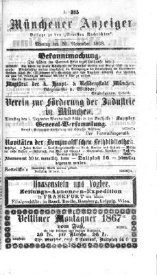 Münchener Anzeiger (Münchner neueste Nachrichten) Montag 30. November 1868