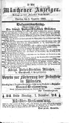 Münchener Anzeiger (Münchner neueste Nachrichten) Dienstag 1. Dezember 1868